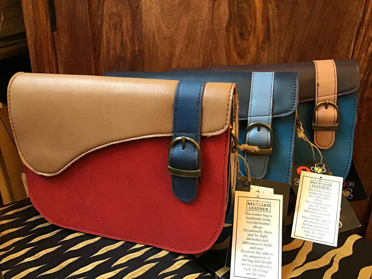 Recycled leather handbags sale