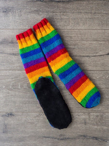 Rainbow Long Socks With Sole  - 100% Wool