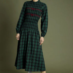 Midi Tartan Shirred Dress