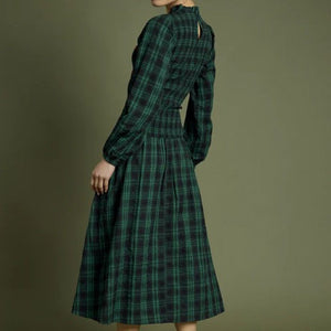 Midi Tartan Shirred Dress