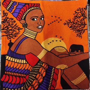 Saharan Woman Crewel Embroidered Cushion Cover