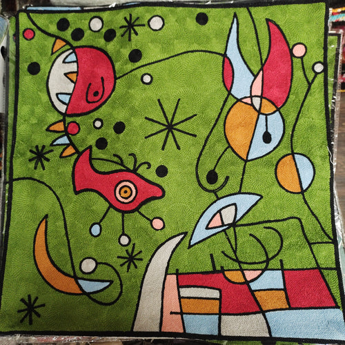 Green UFO Crewel Embroidered Cushion Covers