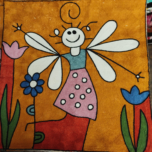 Fairy Girl Crewel Embroidered Cushion Cover