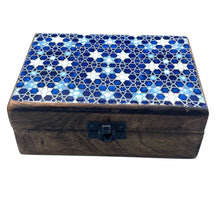 Blue Stars Ceramic Glazed Wood Box