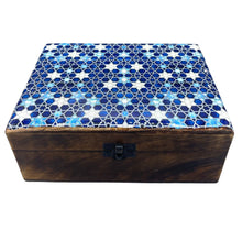 Blue Stars Ceramic Glazed Wood Box