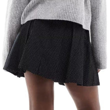 Black Pleated Polka Dot Cord Mini Skirt