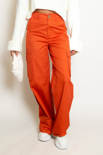 Wide Leg Cargo Trousers - Orange