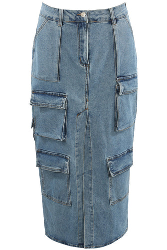 Cargo Denim Midi Skirt