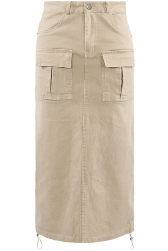 Cargo Ruched Midi Skirt - Beige