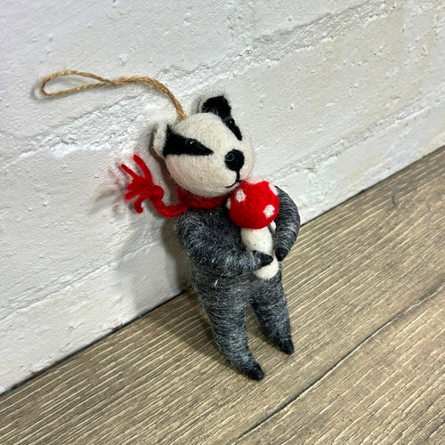 Felt Hanging Badger with Mushroom