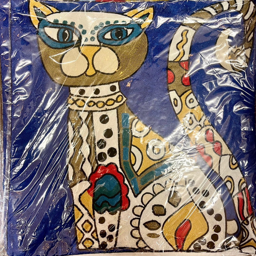 Cat Abstract ‘Crewel’ Embroidered Cushion Covers