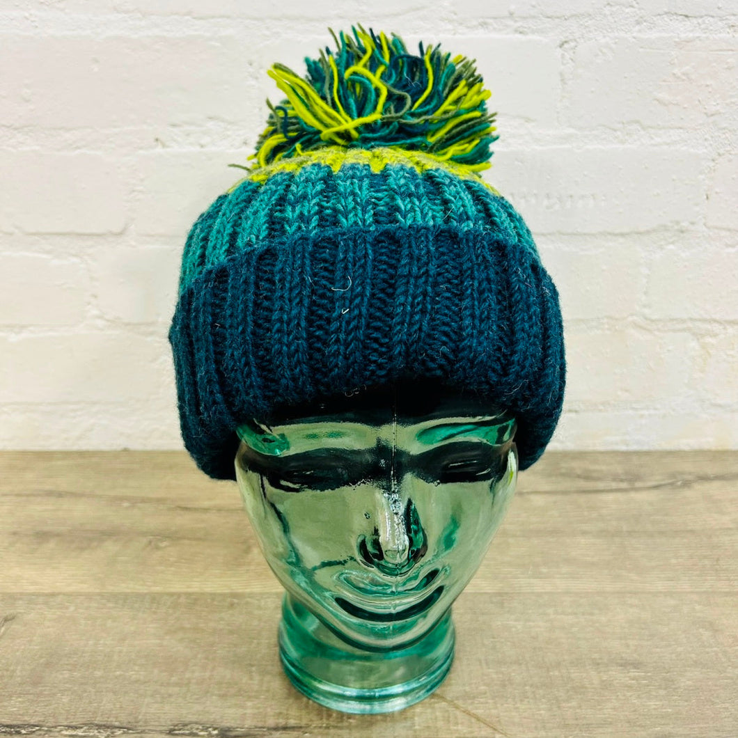 Tonal Striped Bobble Hat