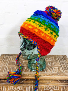 Rainbow Patterned - Earflap Wool Hat