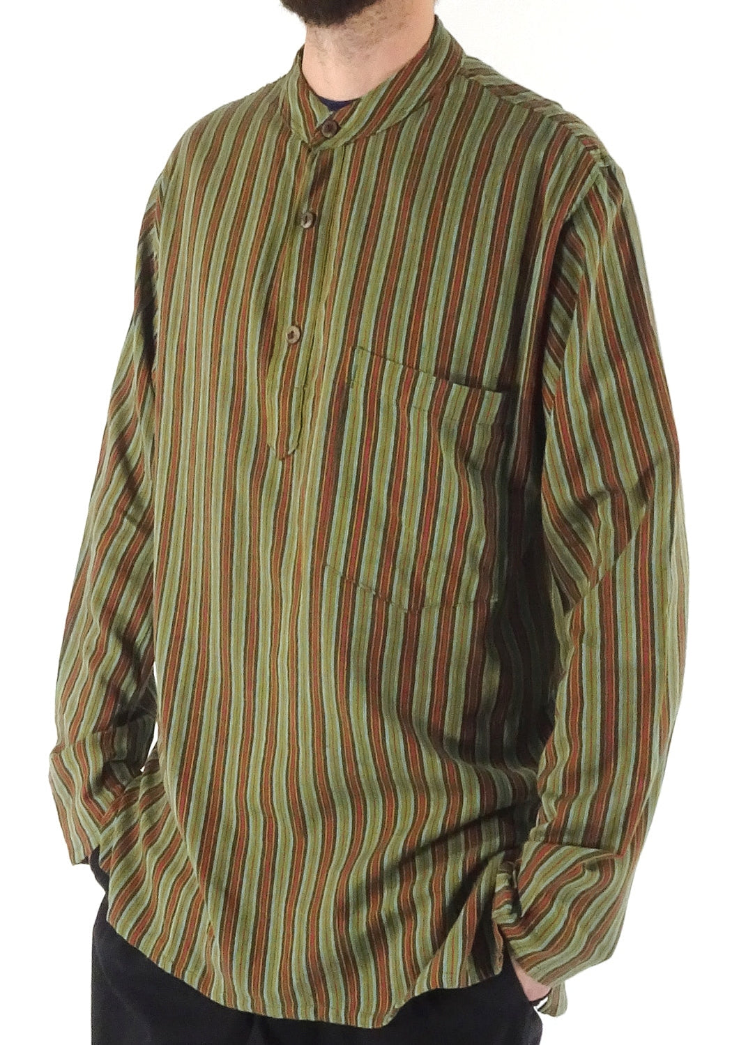 GREEN STRIPE 3 Button Shirt