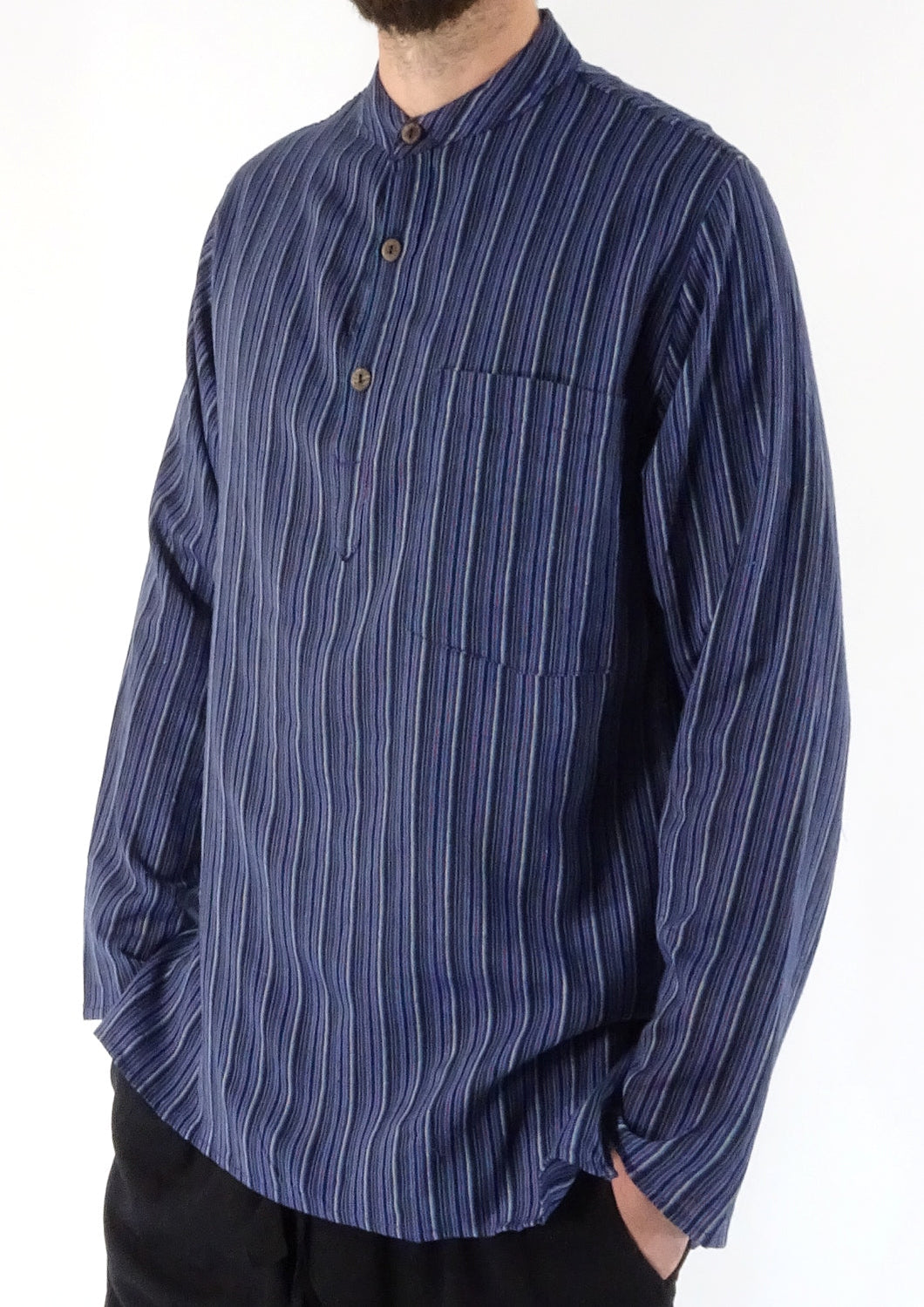 NAVY STRIPE 3 Button Shirt