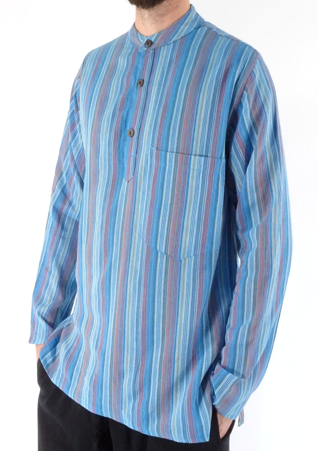 TURQUOISE STRIPE 3 Button Shirt