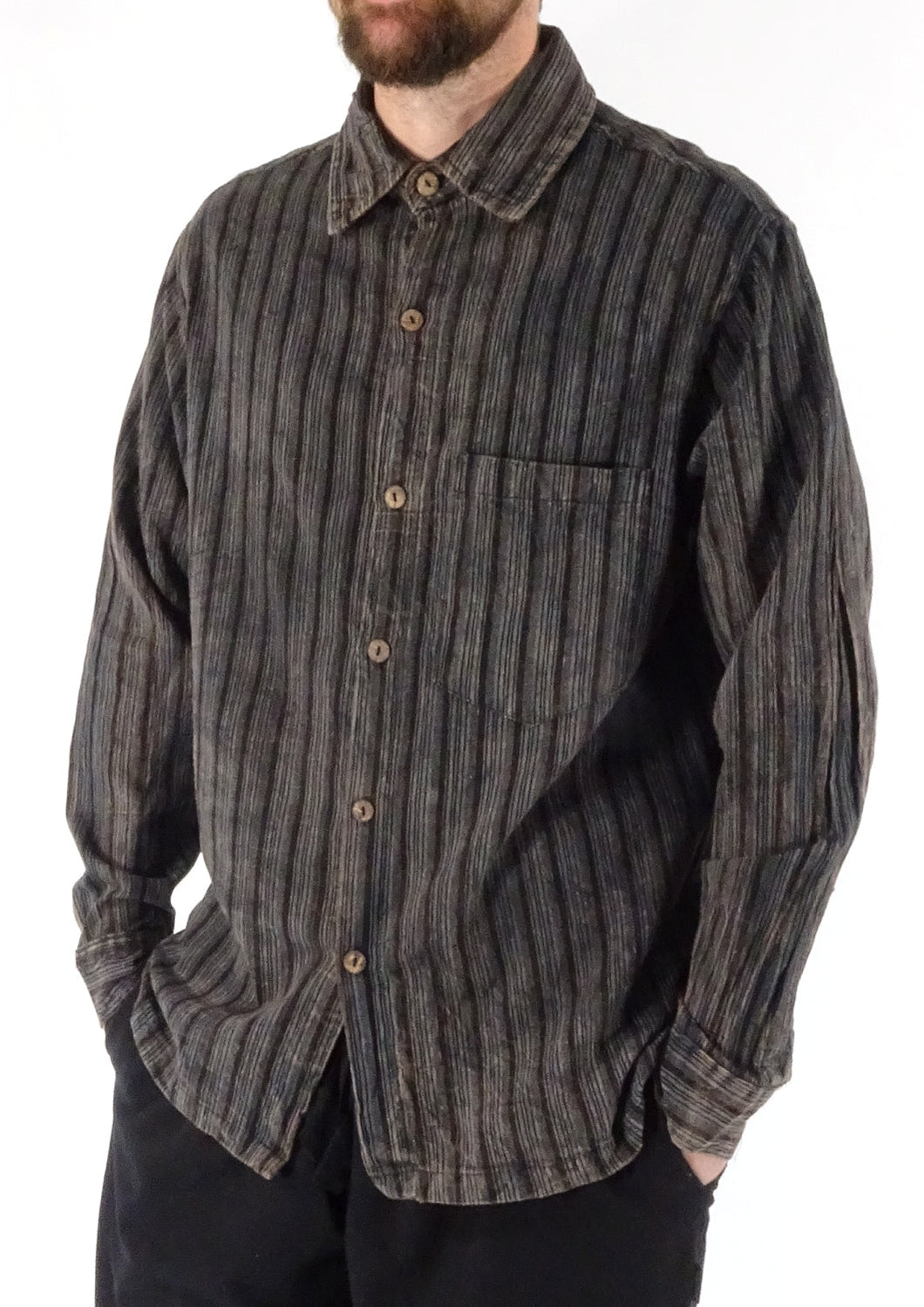BLACK STONEWASH STRIPE Full Button Shirt