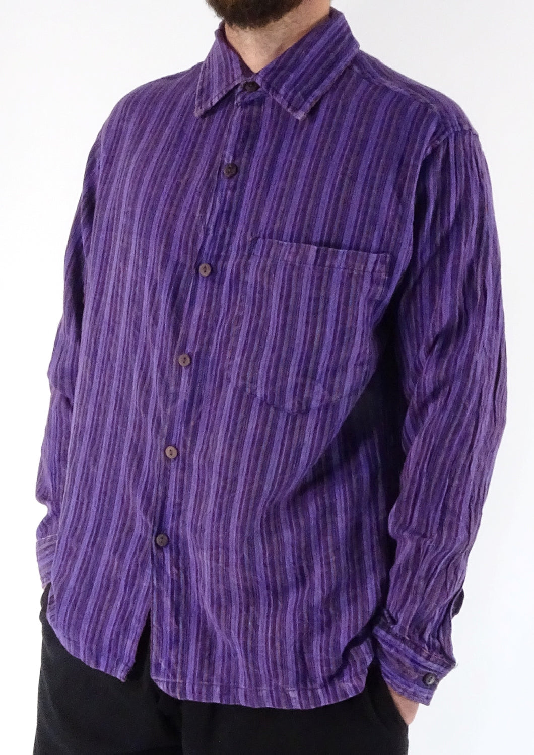 PURPLE STONEWASH STRIPE Full Button Shirt