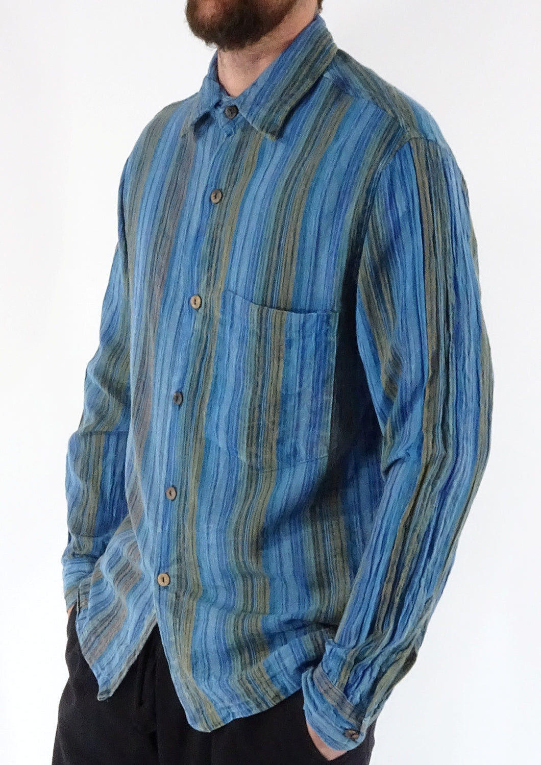 TURQUOISE STONEWASH STRIPE Full Button Shirt