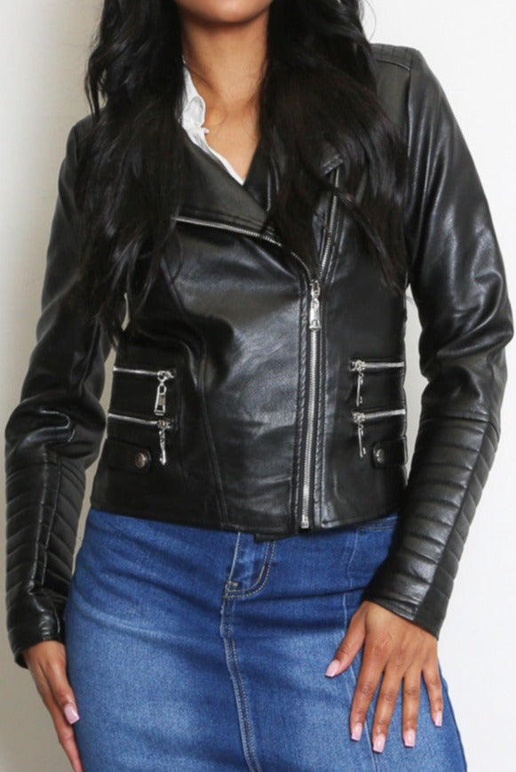 Black Side Zip Biker Jacket