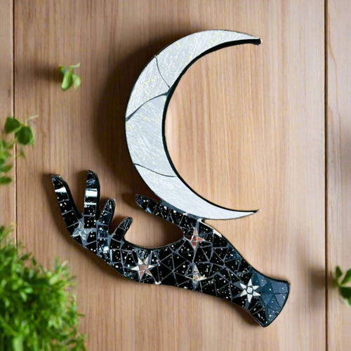 Hand and Crescent Moon Mosaic Wall Plaque