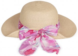 Roxanne Wide Brim Straw Hat with Scarf