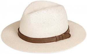 Straw Fedora With Faux Brown Leather Band