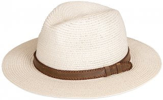 Straw Fedora With Faux Brown Leather Band