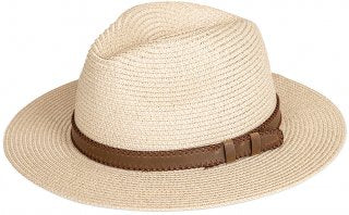 Straw Fedora With Faux Brown Leather Band