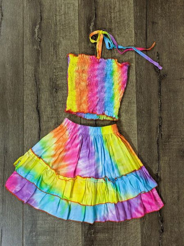 Kids Pastel Rainbow Top and Skirt Set