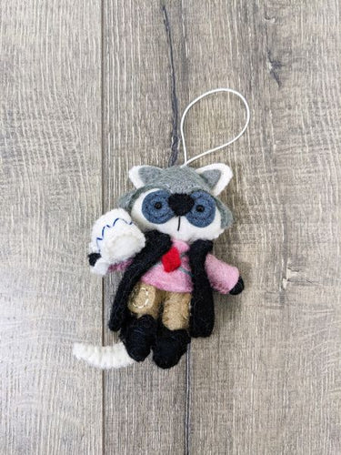 Racoon with Cuppa Felt Hanging