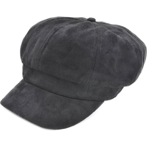 Black Faux Suede Bakerboy Hat