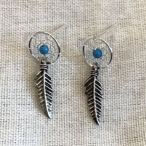 Single Feather Dreamcatcher Studs 10mm