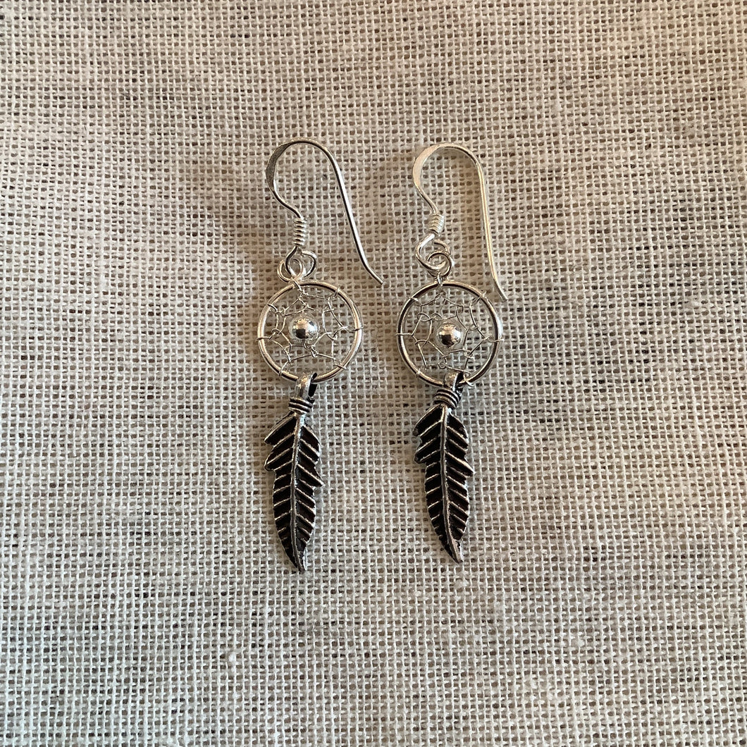 Single Feather Dreamcatcher Earrings 10mm