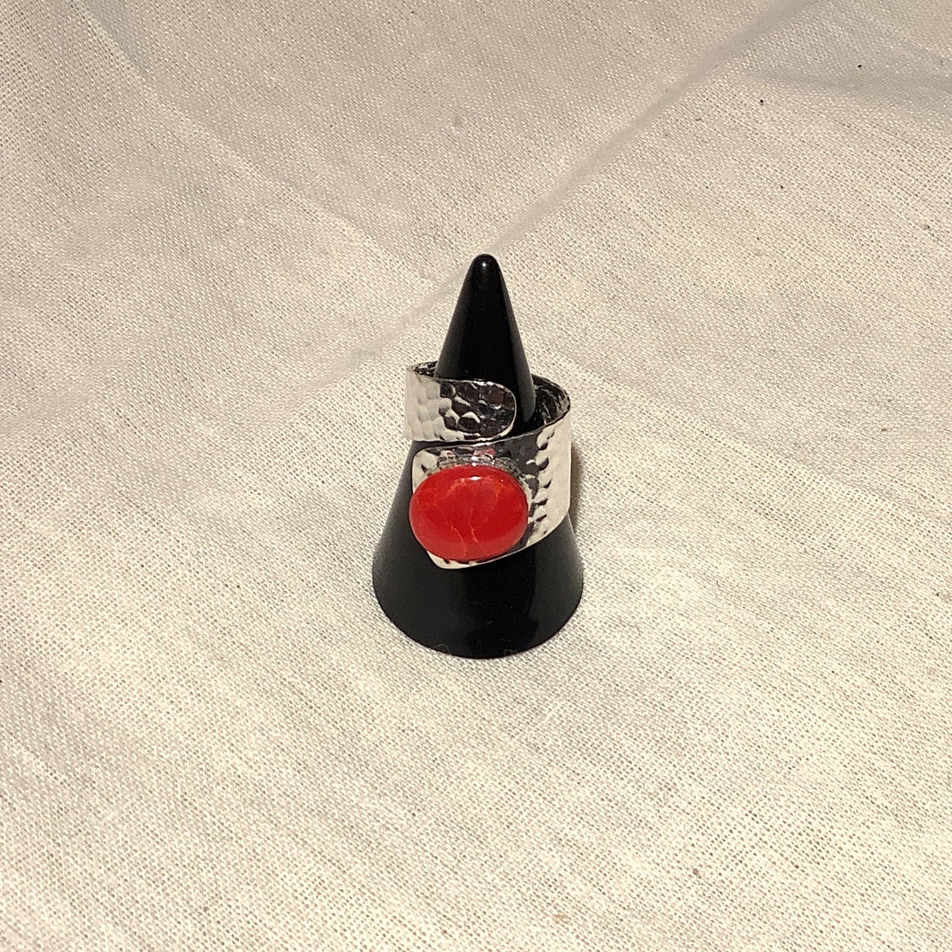 Wrap Around Stone Ring - Hammered