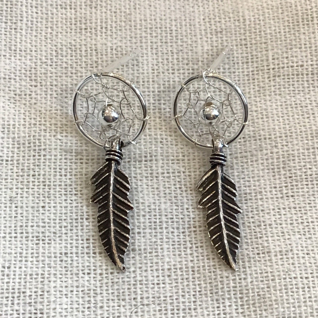 Single Feather Dreamcatcher Studs 10mm