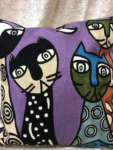 Cats Purple Moon ‘Crewel’ Embroidered Cushion Covers