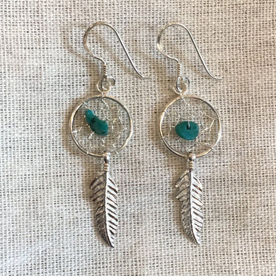 Turquoise Stone Dreamcatcher Earrings 12mm