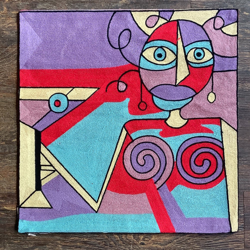 Cubist Lady Crewel Embroidered Cushion Covers