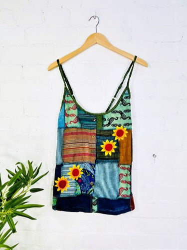 Blue Patchwork Sunflower Vest