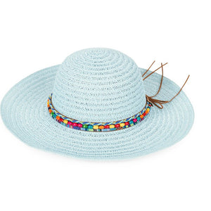 Beaded Wide Brim Straw Hat