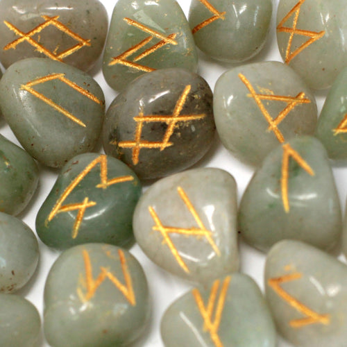 GREEN AVENTURINE Runes Stones Set in Pouch