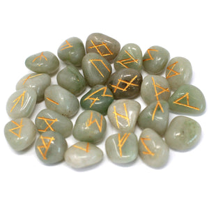 GREEN AVENTURINE Runes Stones Set in Pouch