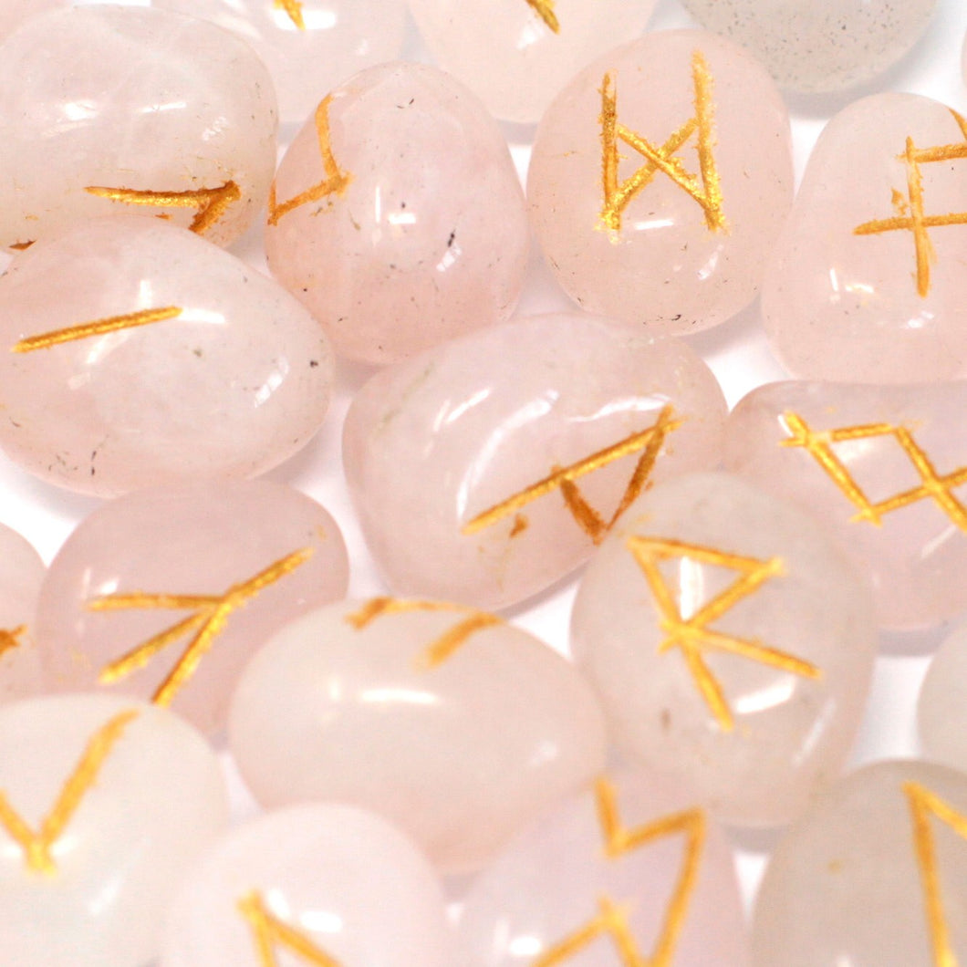 Rose Quartz Runes Stones Set in Pouch