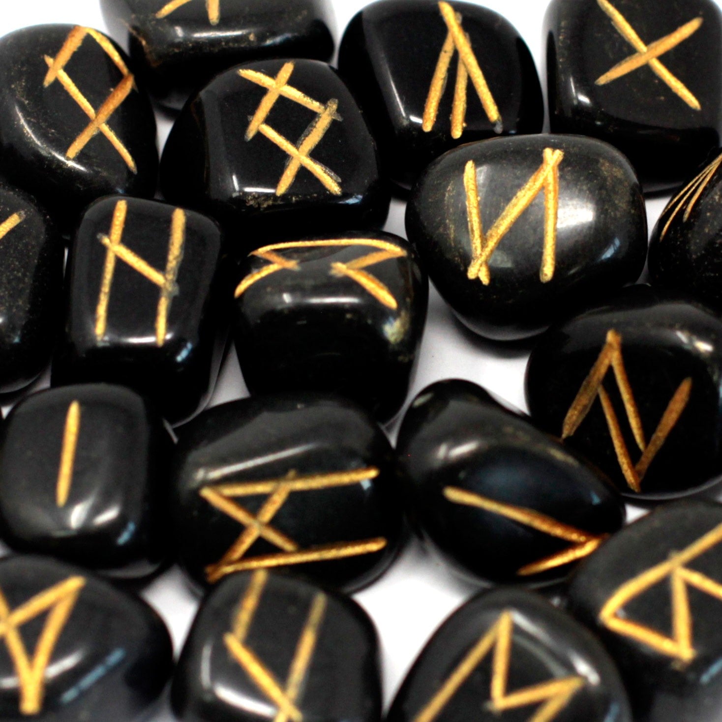 Black Agate Runes Stones Set in Pouch