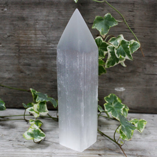 Selenite Pencil Point Tower 20cm