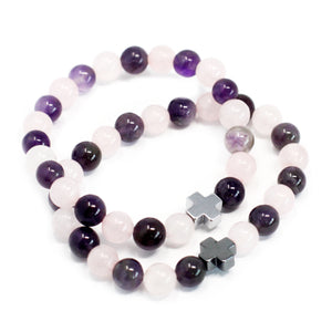 Pair of Gemstone Friendship with Cross bracelets