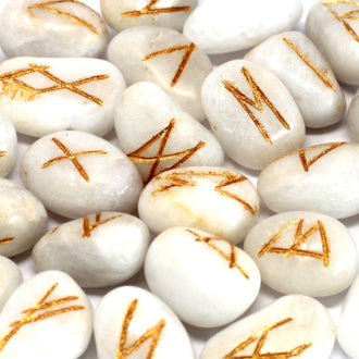 WHITE AGATE Runes Stones Set in Pouch