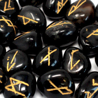 Black Onyx Runes Stones Set in Pouch