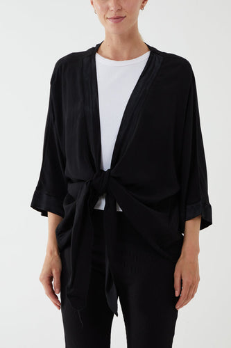 Satin Trim Kimono Blouse